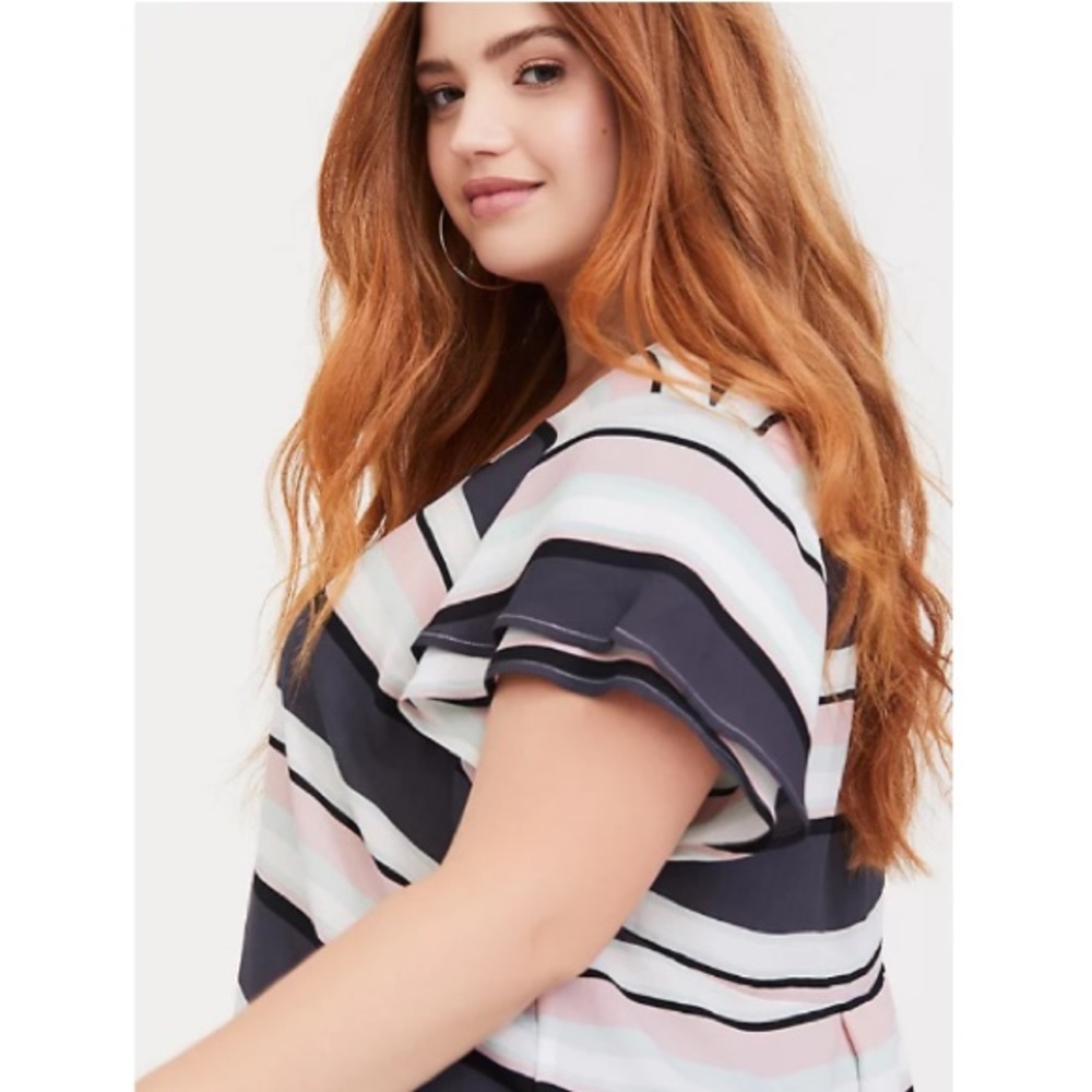 Torrid Multi Stripe Georgette Flutter Sleeve Top - image 5